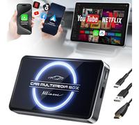 Poonoo Wireless CarPlay Adapter, Android Auto Wireless Adapter, 2025 Upgraded Magic Box CarPlay, Netflix/YouTube Supported and More, Split-Screen & Mirroring, 4-in-1 AI Box CarPlay Wireless for Cars