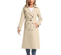 poonyfesh Women's Waterproof Long Trench Coat Double Breasted Length Classic Lapel Belt Coat With Removable Hood, Khaki, XS