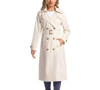 poonyfesh Women's Waterproof Long Trench Coat Double Breasted Length Classic Lapel Belt Coat With Removable Hood, Beige, XL