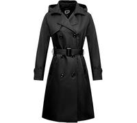 poonyfesh Women's Waterproof Long Trench Coat Double Breasted Windbreaker Classic Lapel Belted Coat With Detachable Hood, Black, L
