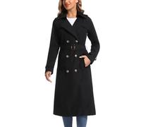 poonyfesh Women's Waterproof Long Trench Rain Coat Double Breasted Length Classic Lapel Belt Coat With Removable Hood, Black, XXL