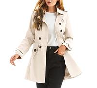 poonyfesh Women's Waterproof Trench Coat Double-Breasted Classic Lapel Petite Overcoat Belted Slim Outerwear Coat, Beige, S
