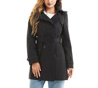 poonyfesh Women's Waterproof Trench Coat Double-Breasted Classic Lapel Petite Overcoat Belted Slim Outerwear Coat, Black, L