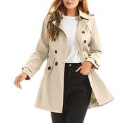 poonyfesh Women's Waterproof Trench Coat Double-Breasted Classic Lapel Petite Overcoat Belted Slim Outerwear Coat, Khaki, XXL