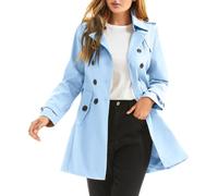 poonyfesh Women's Waterproof Trench Coat Double-Breasted Classic Lapel Petite Overcoat Belted Slim Outerwear Coat, Blue, L