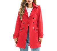 poonyfesh Women's Waterproof Trench Coat Double-Breasted Classic Lapel Petite Overcoat Belted Slim Outerwear Coat, Red, L