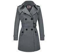 poonyfesh Women's Waterproof Trench Coat Double-Breasted Classic Lapel Petite Overcoat Belted Slim Outerwear Coat, Grey, XXL