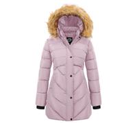 poonyfesh Women's Winter Thicken Coat Warm Long Puffer Jacket with Faux Fur Removable Hood Waterproof Insulated Jacket, Peachy Pink, L