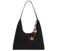 POOOPSSD Suede Tote Bag with Pretzel Bag Charm for Work Travel, Black, L