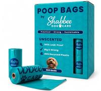 Poop Bags by Shabbee Dog Care - Large Size 23x33cm, Strong & Tear Resistant, Guaranteed Leakproof, Unscented, Our dog poo bags are made with 80% Certified Post Consumer Recycled Material.