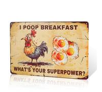 Poop Breakfast You Are Super Powerful Rooster Metal Wall Art Sign, Home, Kitchen, Bathroom