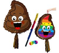 Poop emoji Pinta with stick and blindfold