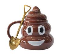 Poop Expression Shaped Ceramic Coffee Mug (450ml) with Gold Spoon, Fun and Unique Gift idea, Perfect Choice for Friends and Family, Cute Mug Gift