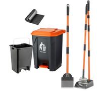 Pooper Scooper 6 Pack Set -INCL 15L Trash Can Outside, 20 Waste Bags, 38" Long Handle Dog Pooper Scooper Rake Tray Spade Set for Large Dog,OdorLock Step Can for no Touch Dog Poop for Grass/Gravel