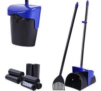 Pooper Scooper Large Swivel Bin & Rake with 160 Waste Bags,Heavy Duty Dog Pooper Scooper with Bag Attachment for Large Small Dogs, Long Handle Poop Scooper with Lid for Yard, Grass, Gravel (Blue)
