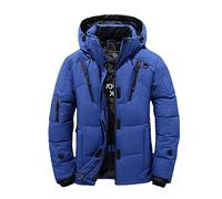 POOPFIY Winter Warm Men Jacket Coat White Duck Down Parka Thick Puffer Stand Thick Hat Overcoat Down Jacket Men,Blue,M