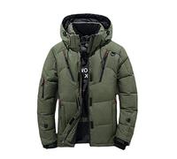 POOPFIY Winter Warm Men Jacket Coat White Duck Down Parka Thick Puffer Stand Thick Hat Overcoat Down Jacket Men,Green,XXL