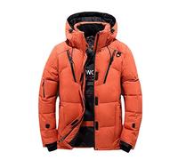 POOPFIY Winter Warm Men Jacket Coat White Duck Down Parka Thick Puffer Stand Thick Hat Overcoat Down Jacket Men,Orange,M