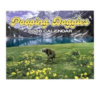 Pooping Doggies 2026 Wall Calendar - Funny Dog Poop Gag Gift,Funny Dog Pooping in Beautiful Place Calendar,Cute & Silly Dogs Poop Wall Art Calendars for Office, Home, Bathroom Decor (1PC)