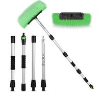 POOPLE 70" Car Wash Brush with Long Handle | Flow-Thru Car Washing Brush with Hose Attachment | 12-Inch Soft Bristle Brush Cleaning House Siding, Car, Truck, SUV, Boat, RV, Solar Panels, Green