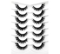 Pooplunch False Eyelash Strips Cat Eye Flared Natutal 14MM Wispy Short Fluttery Volume Faux Mink Fake Eyelashes 7 Pairs Pack