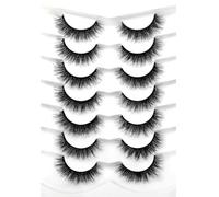 Pooplunch Round Shape Doll-Eye Volume Wispy False Eyelashes Strips Natural Short 8D Fluffy Crossed Faux Mink Fake Eyelash 7 Pairs Pack