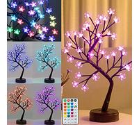 Pooqla RGB Cherry Blossom Tree Light with Remote 16 Color-Changing LED Artificial Flower Bonsai Tree, Pink Table Top Lamp Home Lit Tree Valentine's Day Christmas Decoration 36 LED, Brown Branch