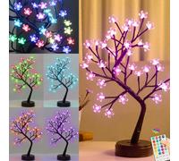 Pooqla RGB Cherry Blossom Tree Light with Remote 28 Colors LED Artificial Flower Bonsai Tree, RGB Table Top Lamp Home Lit Tree Valentine's Day Decoration 36 LED, Brown Branch
