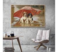 Poor Two Dogs under the Shabby Umbrella Paintings Print on Canvas Wall Art Decorative Picture for Living Room Decor 40x60cmx1pcs frameless