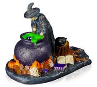 Poorbone Halloween Witch Figurine with Cauldron, MIni Resin Witch Decorations, Miniature Witch Cauldron Black Cat Model, Halloween Village Accessories for Home Decor