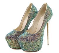 POOSR 16CM Sexy Nightclub High Heels, Colorful Color Changing Sequins Women's Shoes, Party Strippers Dress Shoes,Blue,41