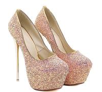 POOSR 16CM Sexy Nightclub High Heels, Colorful Color Changing Sequins Women's Shoes, Party Strippers Dress Shoes,Pink,41