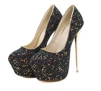 POOSR 16CM Sexy Nightclub High Heels, Colorful Color Changing Sequins Women's Shoes, Party Strippers Dress Shoes,Black,38