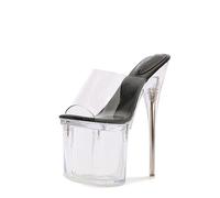 POOSR 20CM High Heels, Waterproof Platform Transparent Open-Toe Sandals, Party Nightclub Wedding Dance Shoes, Fashion High Heel Shoes,Black,43