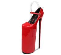 POOSR 30CM High Heel, Summer Buckle Sandals, Wedding Nightclub Party Dance Shoes, Pole Dancing Heels,Red,41