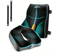 POOTACK Seat Cushion & Lumbar Support Set - Memory Foam Comfort Set for Office Chair and Car, 2-Piece Cushion Set for Desk and Travel