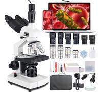 Poothoh Compound Trinocular Microscope, 40X-5000X Magnification, Black Metal Microscope with LED Illumination, USB Camera, Mechanical Stage, for Adults