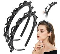 Poouty Headband with 8 Clips Each, Braided Weave Bangs Styling Hairpin Headbands, Multi-Layer Toothed Hairstyle Braid Tool DIY Hair Styling Accessories for Women Girls (Black 2pcs)