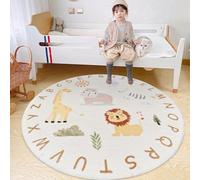 Poowe ABC Animals Kids Play Mat Baby Nursery Rug Round Educational Alphabet Soft Area Rug Non Slip for Children Toddlers Bedroom (Round 47.2")