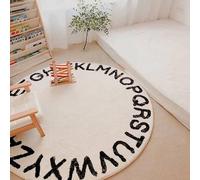 Poowe ABC Round Carpet Kids Children Educational Learning Area Rug 4ft, Fluffy Faux Wool Alphabet Baby Crawling Mat, Activity Centerpiece Play Mat - Ideal Gift for Boys Girls Bedroom Play/Game Room