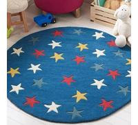 Poowe Blue Star Kids Area Rug Educational Learning Carpet Fun Rug Children Area Rug for Playroom & Nursery (47.2" Round)
