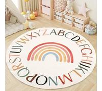 Poowe Nursery Rug Round Rainbow Classroom Rugs Elementary, Non-Slip Rainbow Mats for Girls Room,Learning Carpet for Kids Playroom, Circle Play Mat for Toddlers-31.5"
