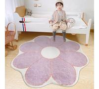 Poowe Purple 47.2" Round Floral Area Rug, Soft & Washable, Non-Slip Backing