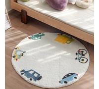 Poowe Round Kids Play Rug 3.3ft, Soft Faux Wool Kids Car/Truck Play Mat Children Rug for Bedroom Living Room Playroom