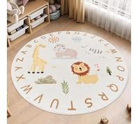 Poowe Round Kids Playroom Rug - Lovely Zoo Nursery Rug for Bedroom - Playtime Collection, Learning & Game Carpet for Classroom, Best Shower Gift for Infant Toddlers（Round 31.5"