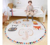 Poowe Round Kids Rug - Soft Alphabet Nursery Mat- Playtime Collection, Learning & Game Carpet for Classroom, Best Shower Gift for Infant Toddlers (Round 31.5", Happy Animals Face)