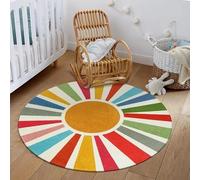 Poowe Sun Circle Round Rug, 0.8 m, Colorful Boho Rug for Bedroom, Living Room, Cute Circle Rug, Washable, Children's Room, Non-Slip Round Floor Mat for Entryway
