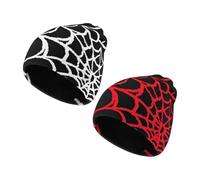 Pooyikoi Women Beanie Winter Warm Beanies Men Casual Skullies Outdoor Y2K Gothic Spider Pattern Wool Acrylic Knitted Hat, 2 Pcs-1, One Size