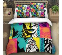 Pop Art 3D Printing Duvet Cover Set Bedding The Woman in The Painting Microfiber Pillowcases Hidden Zipper for Kids Super King（260x220cm）