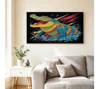 Pop Art Animal Large Framed Canvas Wall Art Street Cool Comic Crocodile Picture Canvas Poster Print Artwork, Modern Statement Wall Decor for Living Room & Above Sofa - 100L x 75W CM